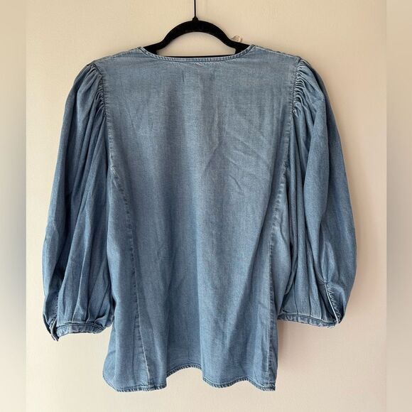 NWT Madewell Denim Puff-Sleeve Button-Up Top Size 12 - Picture 10 of 13